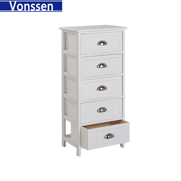 Vonssen 5 Drawer Chest of Drawers Paulownia Wood and MDF White SI-20088