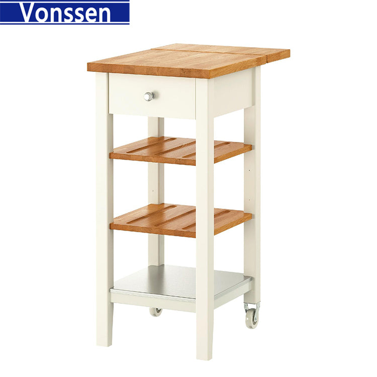 Vonssen Rolling Kitchen Cart Portable Kitchen Island Wood Top Kitchen Trolley with Drawers and Two-Tier Open Shelf Towel Rack SI-20119