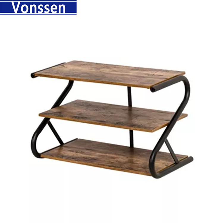 Vonssen Modern Industrial Metal Wood 3-Tier Shoe Rack Holds up to 9 Pair of Shoes VS1060200028