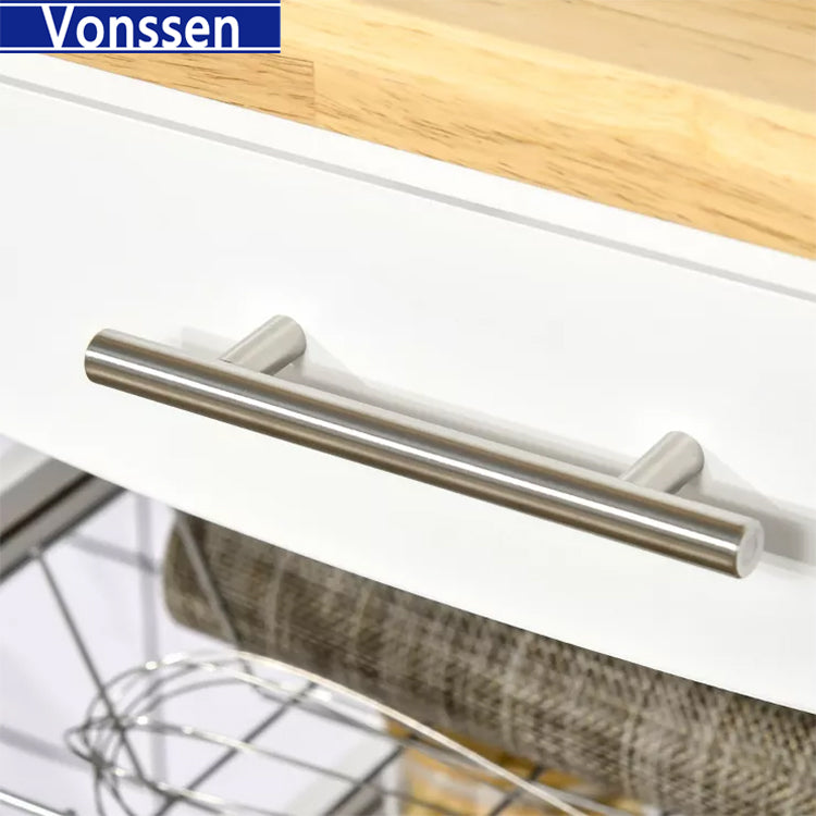 Vonssen Kitchen Trolley with Folding Top Country Style 3 Baskets Knife Block Bottle Rack Butler White MDF SI-20224