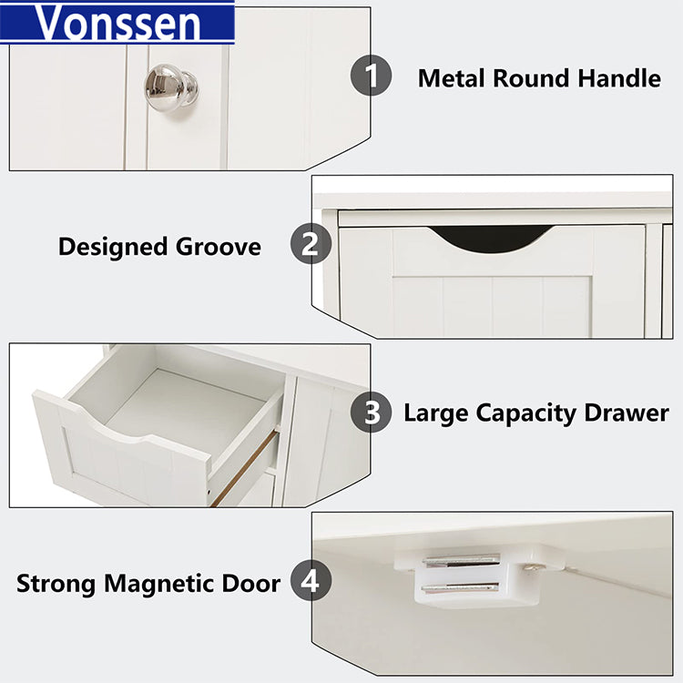 Vonssen Bathroom Floor Cabinet Wooden Storage Cabinet with 1 Door & 3 Drawer Free Standing Entryway Cupboard Spacesaver Cabinet VS1011100110 --