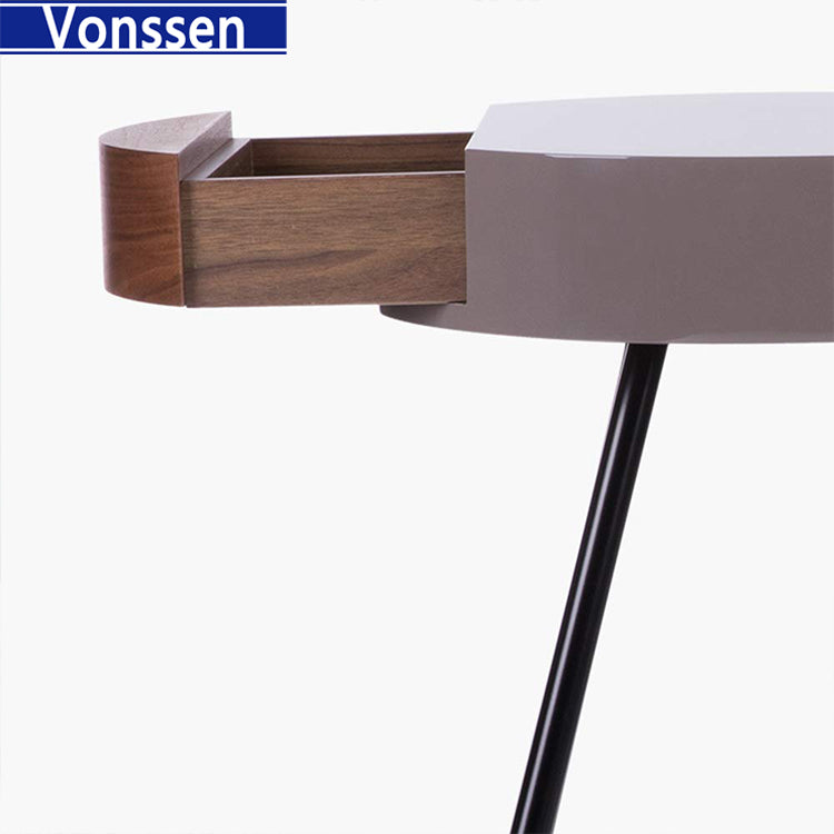 Vonssen Small Round Side Table with Drawer,Heavy Duty Metal Legs Farmhouse Side Table, Nightstand End Table Accent Coffee End Table for Living Room Bedroom Office SI-20076