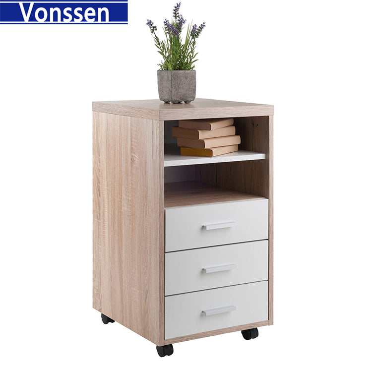 Vonssen Storage Cabinet 3 Drawers 2 Shelves Reclaimed Wood White Finish SI-10170