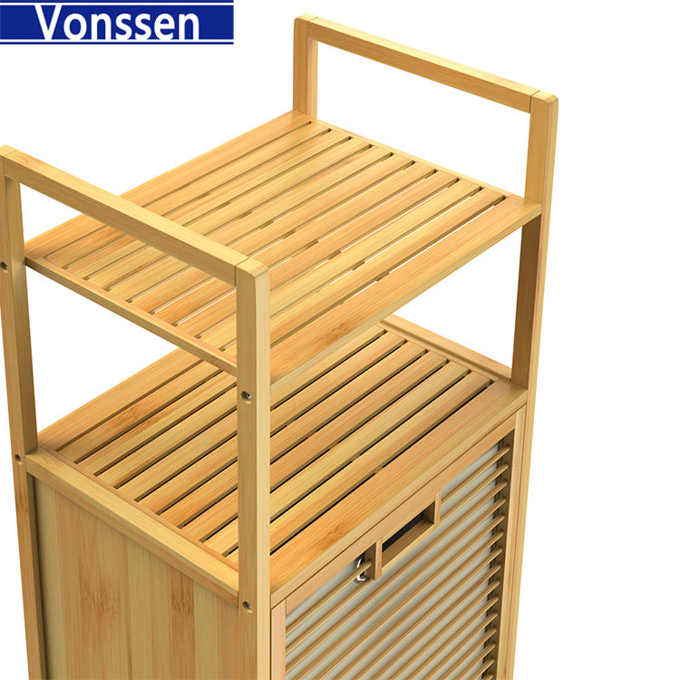 Vonssen Natural Tilt-Out Bamboo Laundry Hamper with 2-tier Shelf VS1040300005