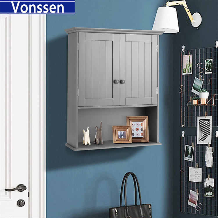 Vonssen Mobili Bathroom Wall Cabinet Mdf White 2 Doors 1 Shelf Hanging Makeup Dispenser SI-80144