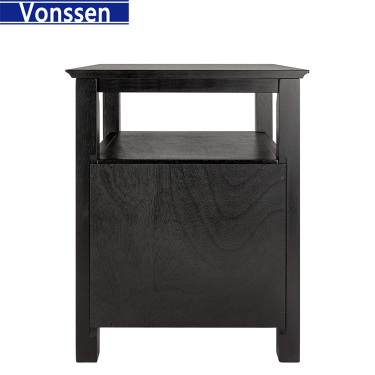 Vonssen Solid Wood 2 Drawer Timber Night Stand Black Finish SI-30024