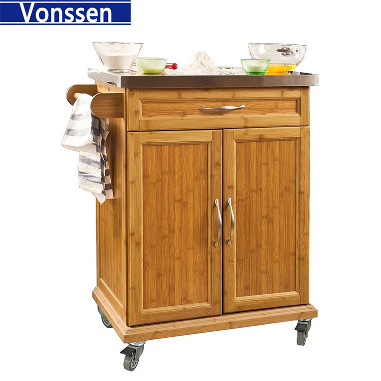 Vonssen Kitchen Cabinet Kitchen Storage Trolley Cart with 201 Stainless Steel Surface SI-10062