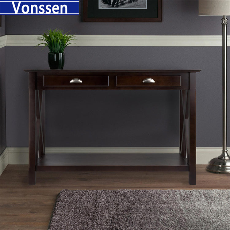 Vonssen Two Drawer Sofa Table Hall Console with Shelf SI-70004