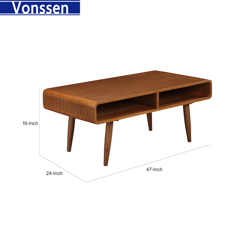 Vonssen Rectangular Wooden Frame Coffee Table with 2 Open Shelves Brown VS1010400104