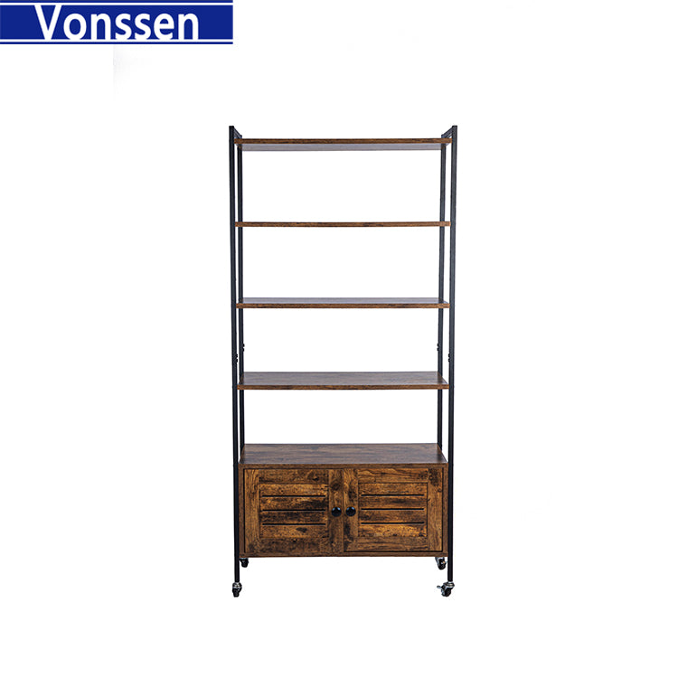 Vonssen 5-Tier Book Shelves and Bookcases Storage Display Rack with 2 Doors Cabinet for Shoes Cloths Books Arts Toys VS1031403036