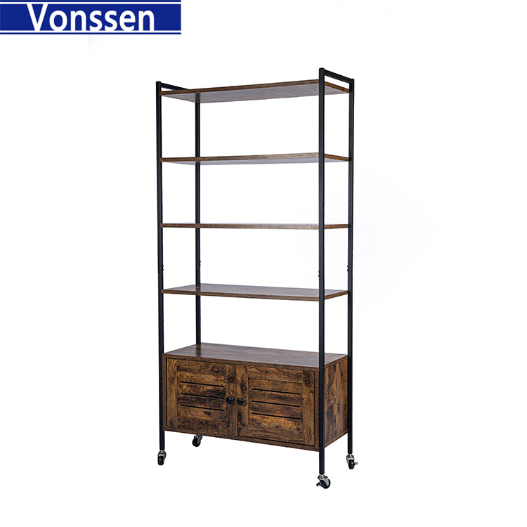 Vonssen 5-Tier Book Shelves and Bookcases Storage Display Rack with 2 Doors Cabinet for Shoes Cloths Books Arts Toys VS1031403036