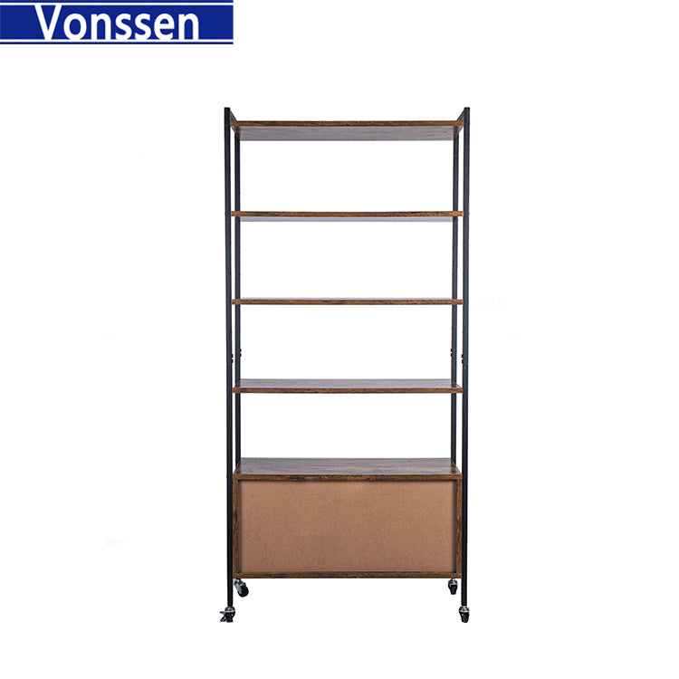 Vonssen 5-Tier Book Shelves and Bookcases Storage Display Rack with 2 Doors Cabinet for Shoes Cloths Books Arts Toys VS1031403036