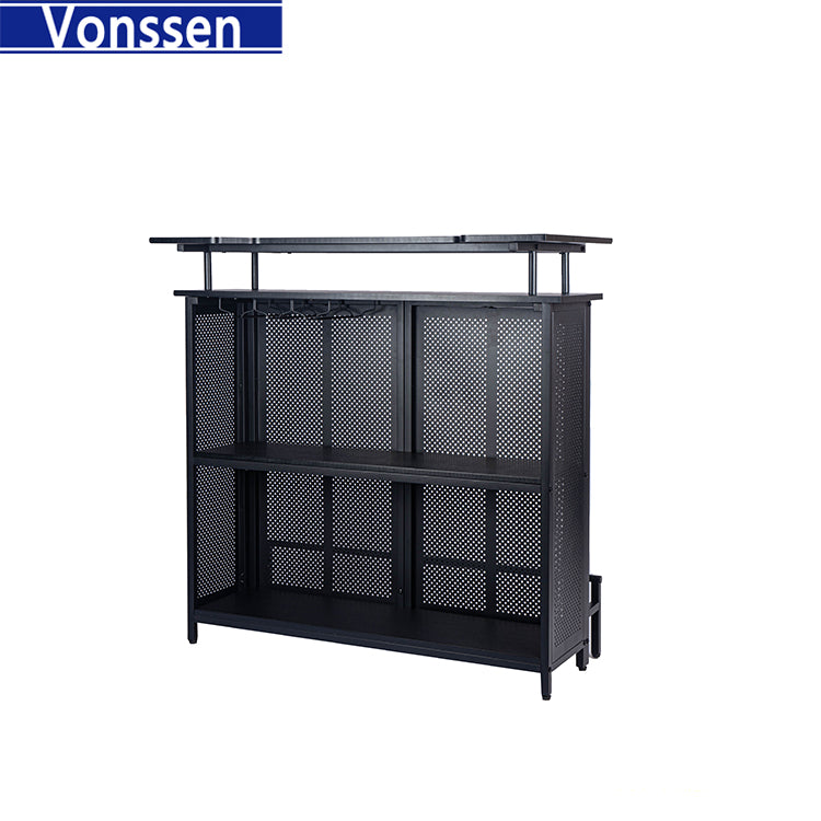 Vonssen Home Bar Unit 3 Tier Liquor Bar Table with Stemware Racks and Wine Storage Shelves Wine Bar Cabinet Mini Bar for Home Kitchen Pub VS1030500001