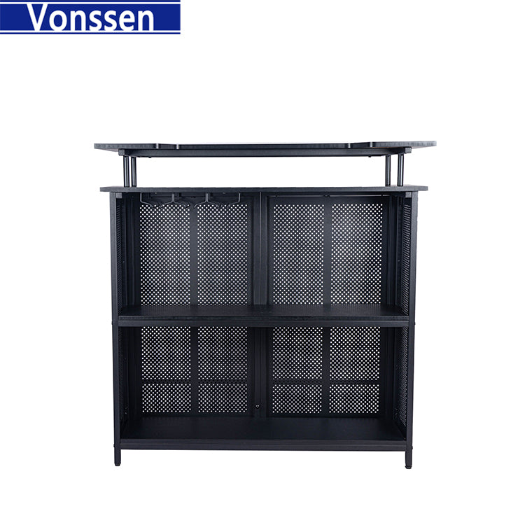 Vonssen Home Bar Unit 3 Tier Liquor Bar Table with Stemware Racks and Wine Storage Shelves Wine Bar Cabinet Mini Bar for Home Kitchen Pub VS1030500001