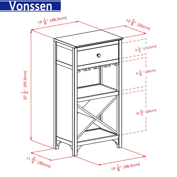 Wood Brooke Jelly 4-Section Cupboard, Wine Storage, Walnut Finish SI-50083