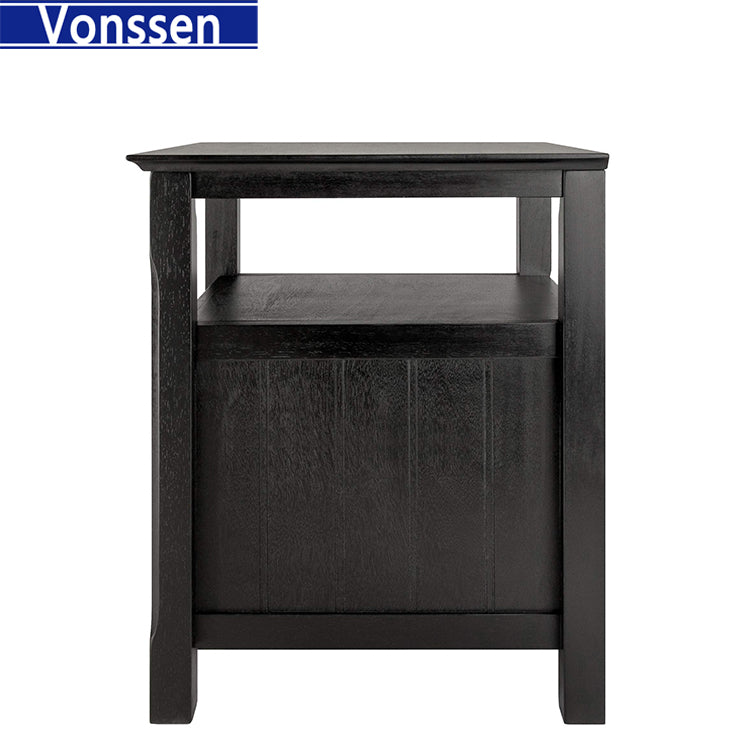 Vonssen Solid Wood 2 Drawer Timber Night Stand Black Finish SI-30024