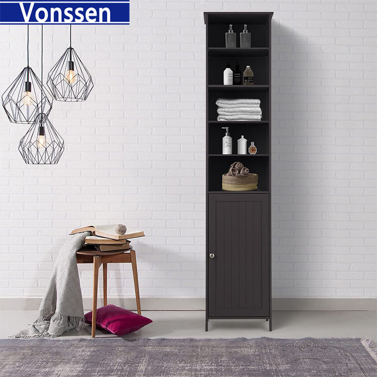 Vonssen Tall Cabinet WATERJOY Standing Tall Storage Cabinet Wooden White Bathroom Cupboard with Door and 5 Adjustable Shelves Elegant and Space-Saving SI-80148