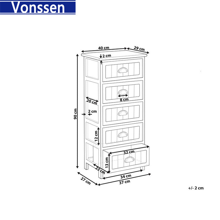 Vonssen 5 Drawer Chest of Drawers Paulownia Wood and MDF White SI-20088