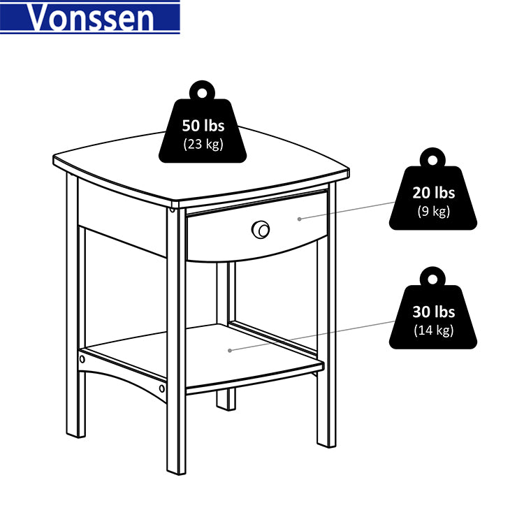 Vonssen End Table Nightstand Storage Display Drawer Shelf Beside Bedroom Black SI-20335