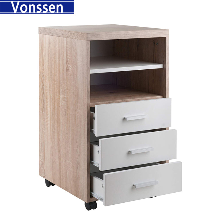 Vonssen Storage Cabinet 3 Drawers 2 Shelves Reclaimed Wood White Finish SI-10170