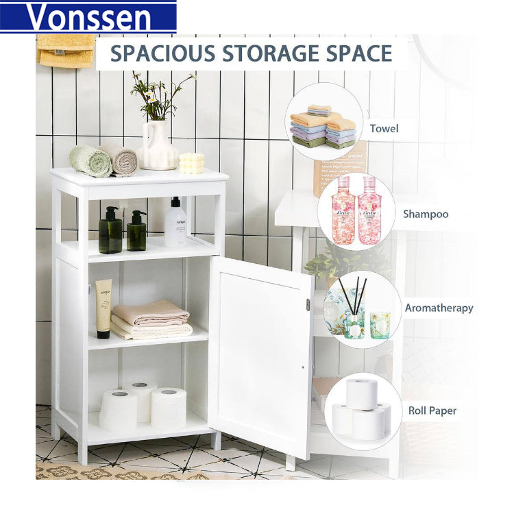 Vonssen Single Door Floor Cabinet Bathroom Free Standing Storage Organizer with Adjustable Shelf Narrow Side Cabinet for Living Room SI-20334