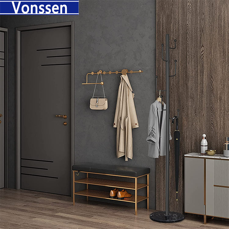 Vonssen Coat Rack Freestanding Metal Coat Rack Nordic Luxury Coat Stand with 8 Hooks & Stable Base Iron Art Hall Coat Tree for Hallway Entryway Bedroom Entryway Easy Assembly VS1060400010