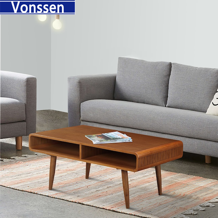 Vonssen Rectangular Wooden Frame Coffee Table with 2 Open Shelves Brown VS1010400104