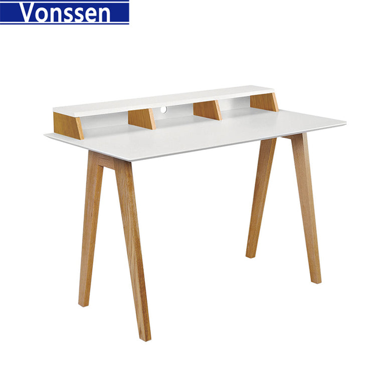 Unique Furniture 250 Mid-Century Wood and Steel Desk with Organizer in White 9809