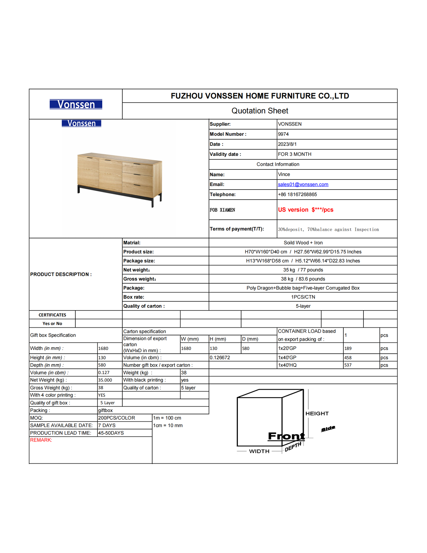 TV Stand Sideboard Furniture 9974