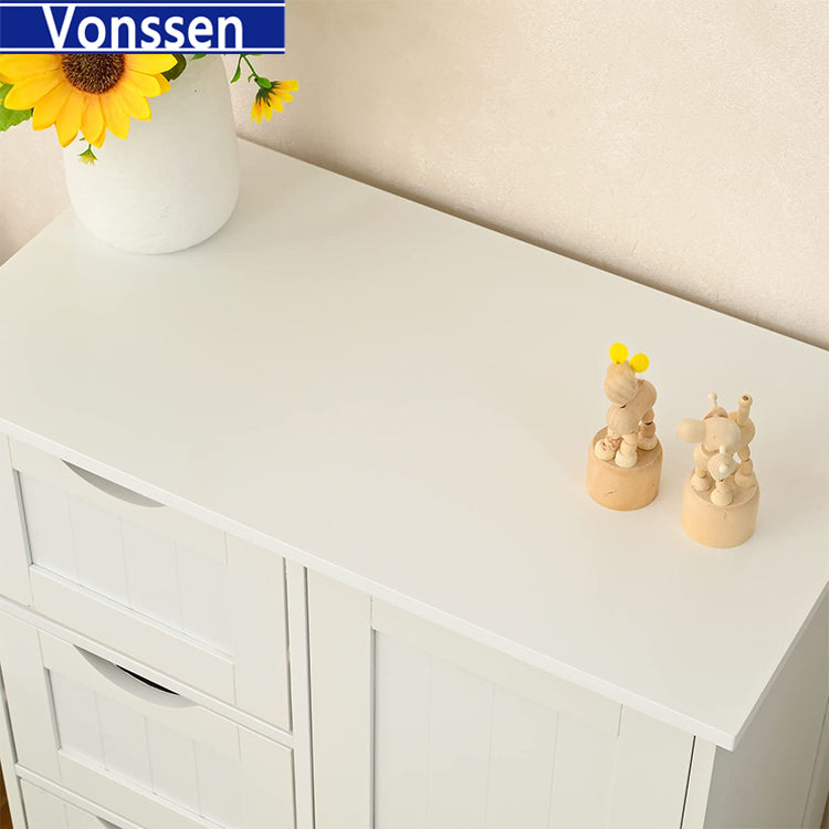 Vonssen Bathroom Floor Cabinet Wooden Storage Cabinet with 1 Door & 3 Drawer Free Standing Entryway Cupboard Spacesaver Cabinet VS1011100110 --