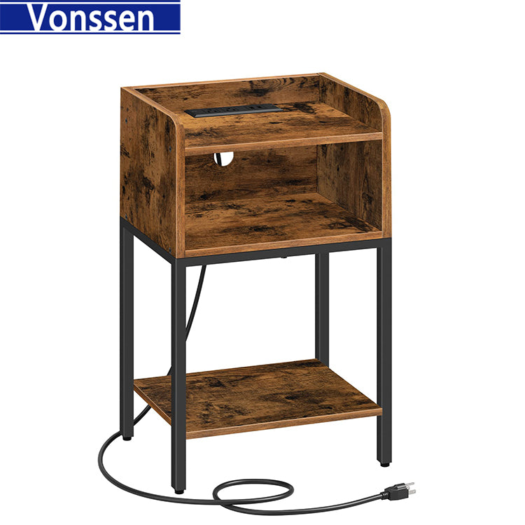 Vonssen Nightstand with Charging Station End Table with Open Drawer Side Table with USB Ports and Outlets VS1010400219 --