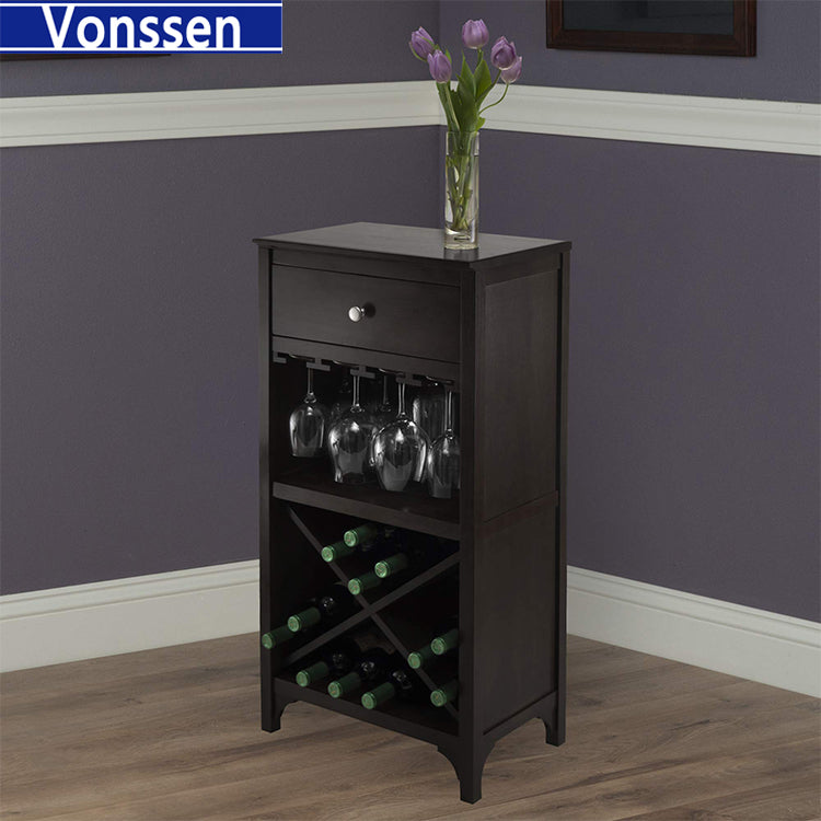 Wood Brooke Jelly 4-Section Cupboard, Wine Storage, Walnut Finish SI-50083