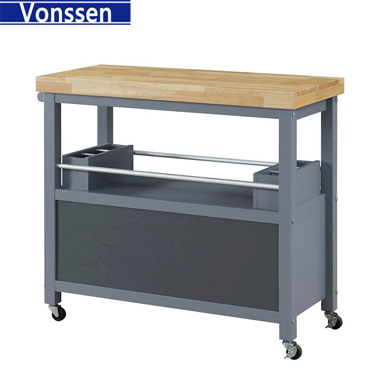 Vonssen Trystin Rubberwood Kitchen Cart Gray Natural SI-20071