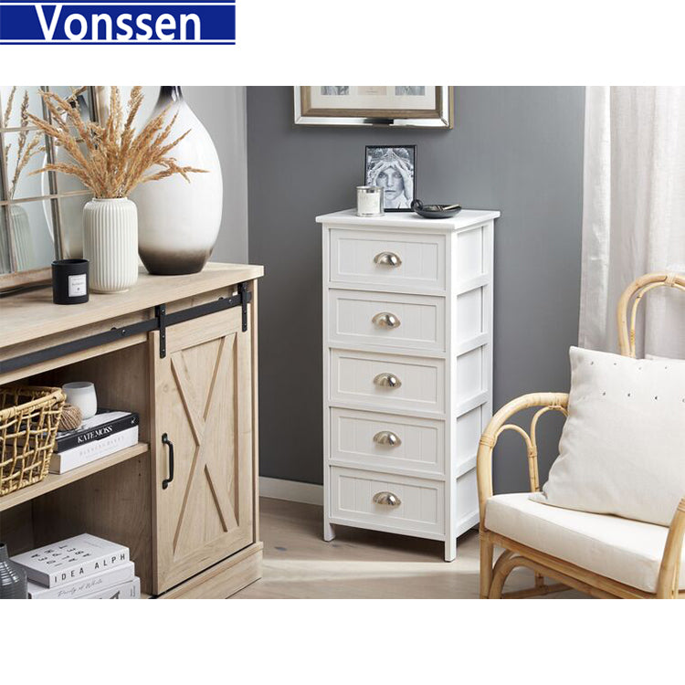 Vonssen 5 Drawer Chest of Drawers Paulownia Wood and MDF White SI-20088