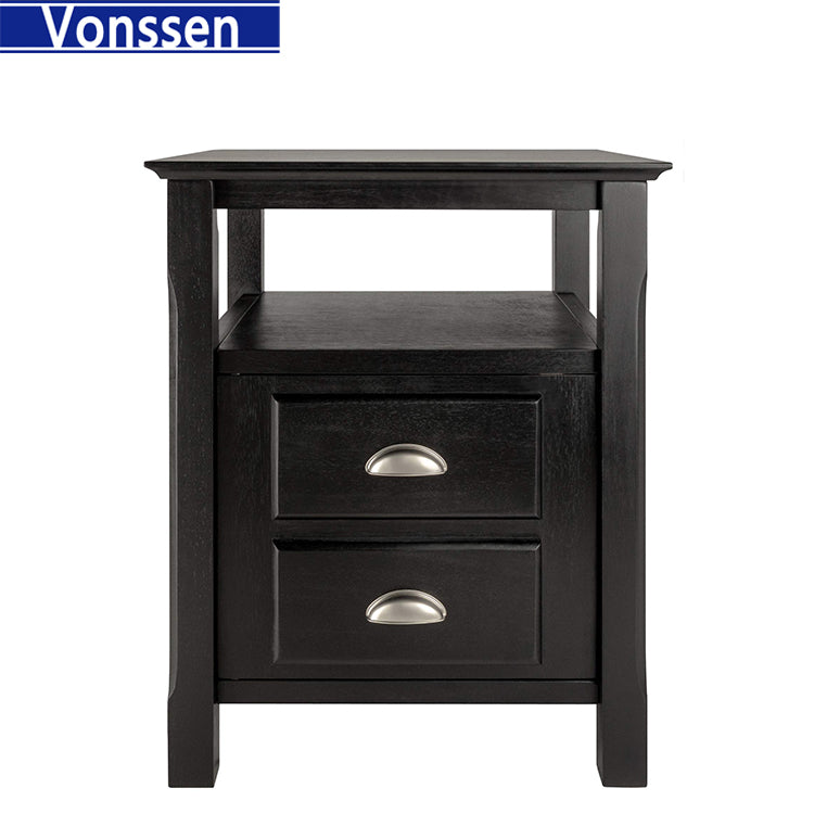 Vonssen Solid Wood 2 Drawer Timber Night Stand Black Finish SI-30024