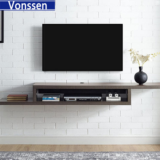 Vonssen Martin Furniture Asymmetrical Floating Wall Mounted TV Console 72inch Skyline Walnut VS1010600001