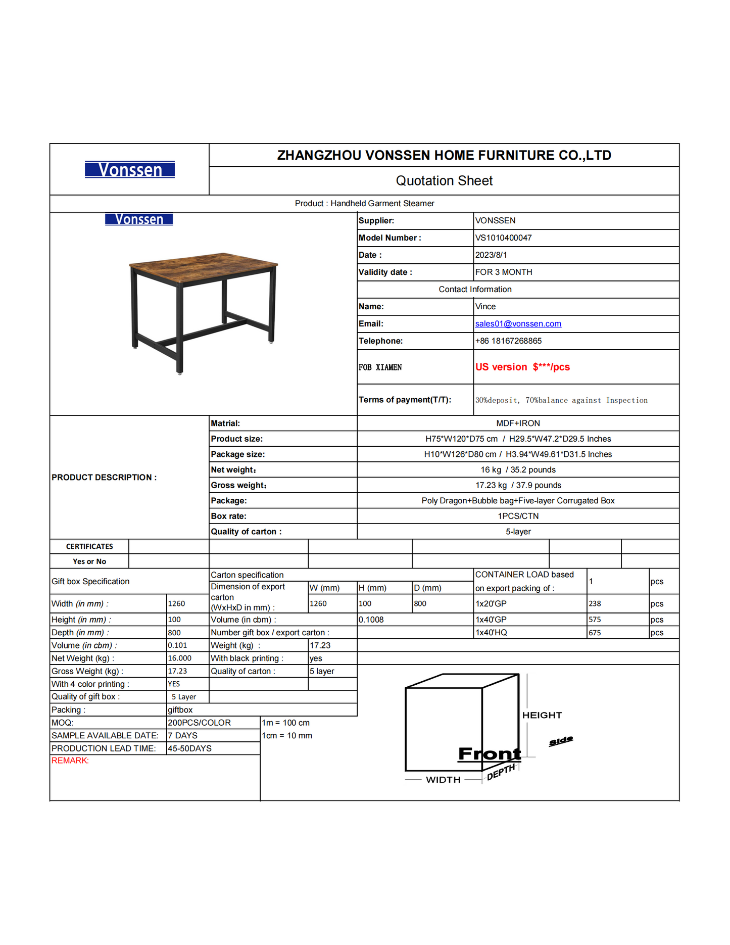 Vonssen 47 Inches Dining Room Table for 4 Industrial Style with Heavy Duty Metal Frame VS1010400047