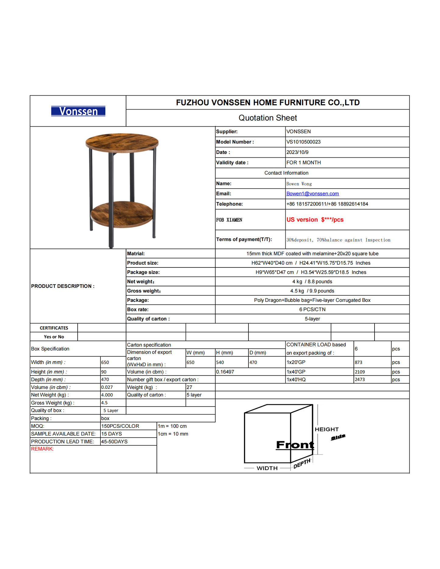 Vonssen Round Sofa Side End Tables 2-Tier Industrial Bedside Nightsand Tables Steel Frame MDF for Small Spaces Living Room Bedroom VS1010500023--