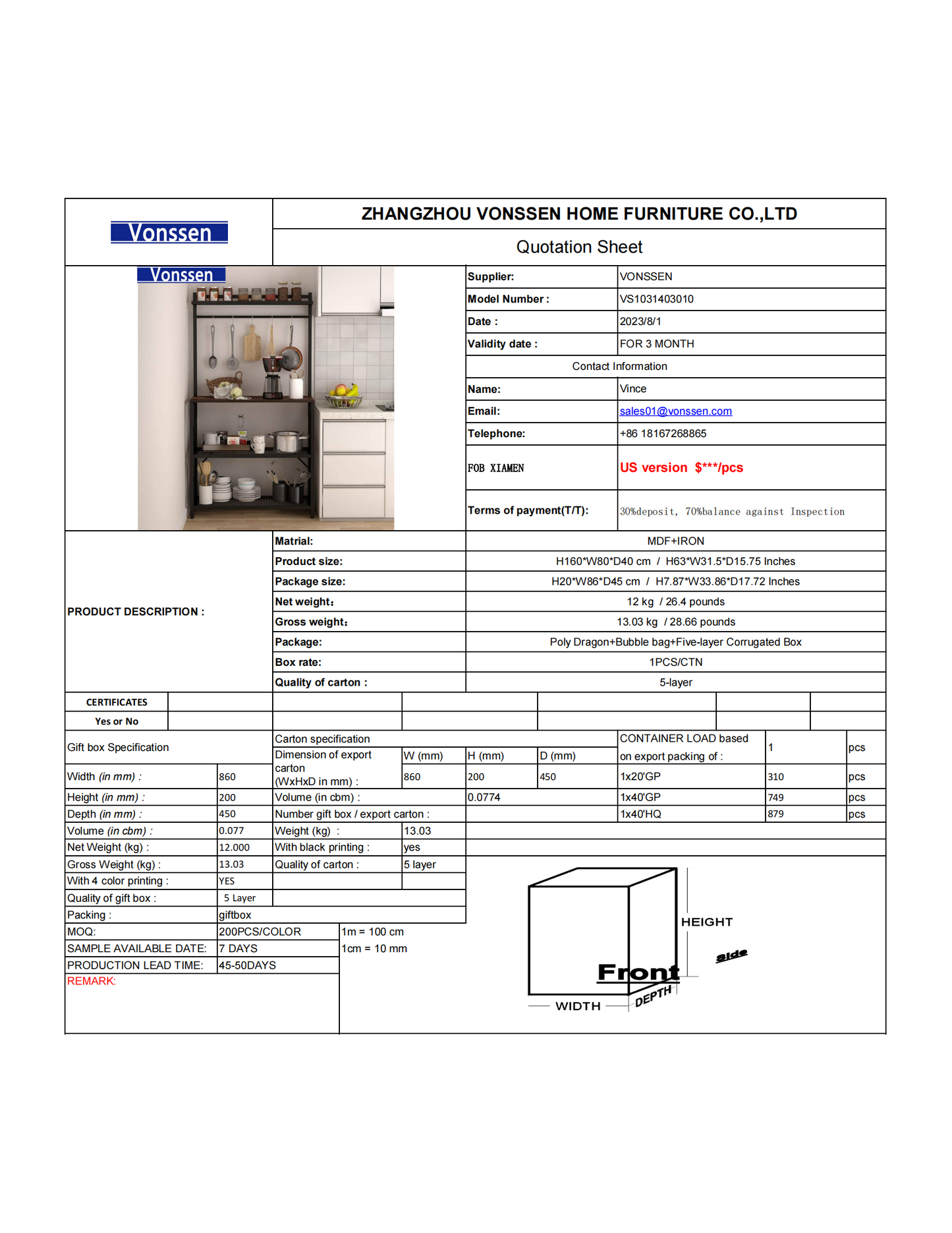 Vonssen Bestier Industrial 63 inch 5 Tier Kitchen Baker's Rack with Hooks Black VS1031403010