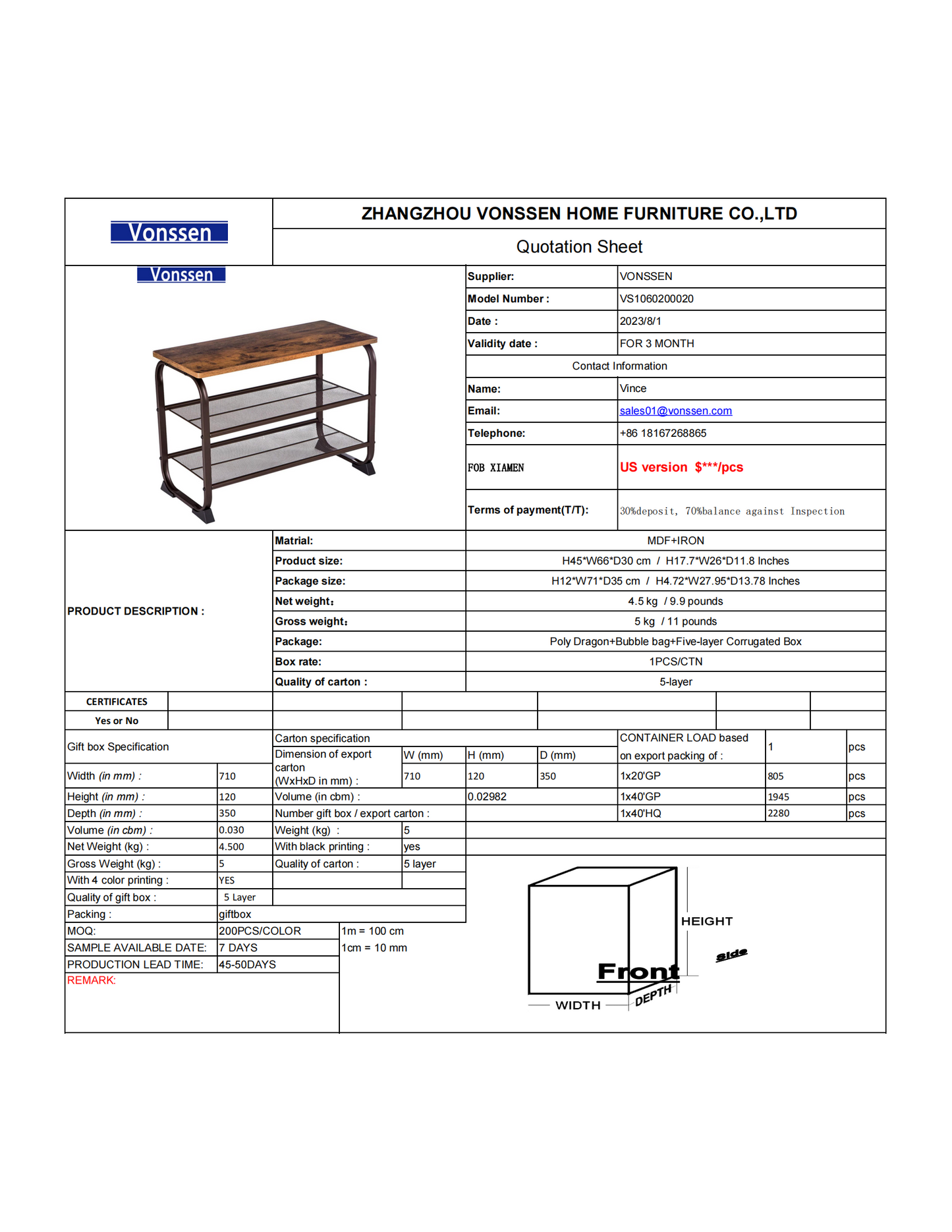 Vonssen Industrial 3 Tier Wood Top Shoe Rack with Metal Base Black and Brown VS1060200020