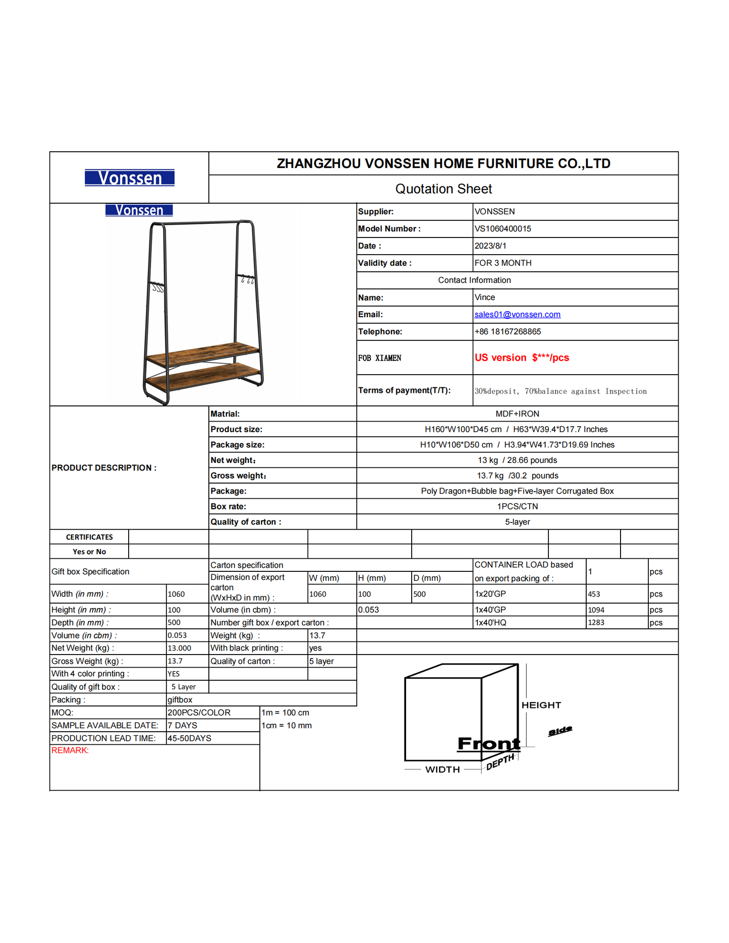 Vonssen Clothes Rack Clothing Rack for Hanging Clothes Garment Rack with 2 Shelves 6 S-Shaped Hooks Steel Frame for Bedroom Rustic Brown and Black VS1060400015