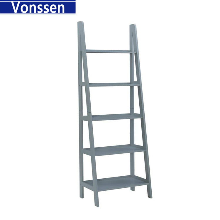 Vonssen Furniture Kirkland’s Home Bookshelves Wood 5-Tier Ladder Bookshelf Gray SI-80155