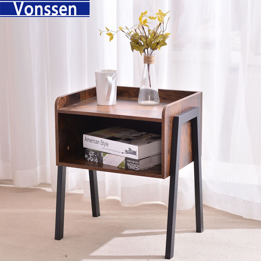 Vonssen Nightstand Bedside Table for Bedroom Small Side Table with Drawer Stackable Night Table End Table for Living Room Adjustable Feet Rustic Brown VS1010400084